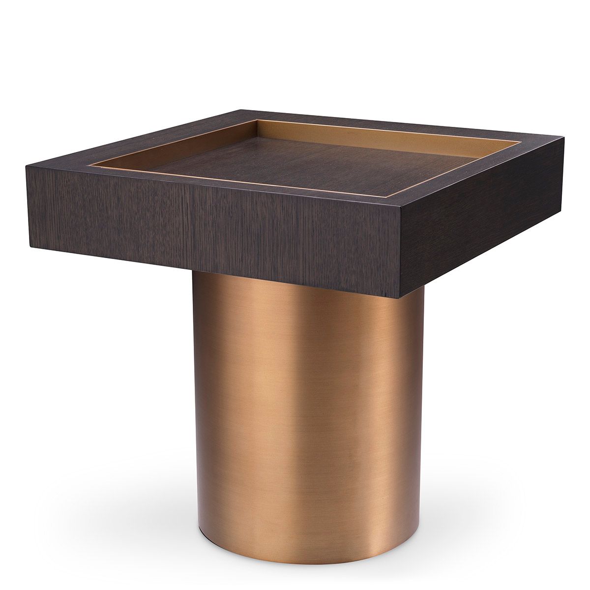 Side Table Otus square mocha oak veneer brushed brass finish
