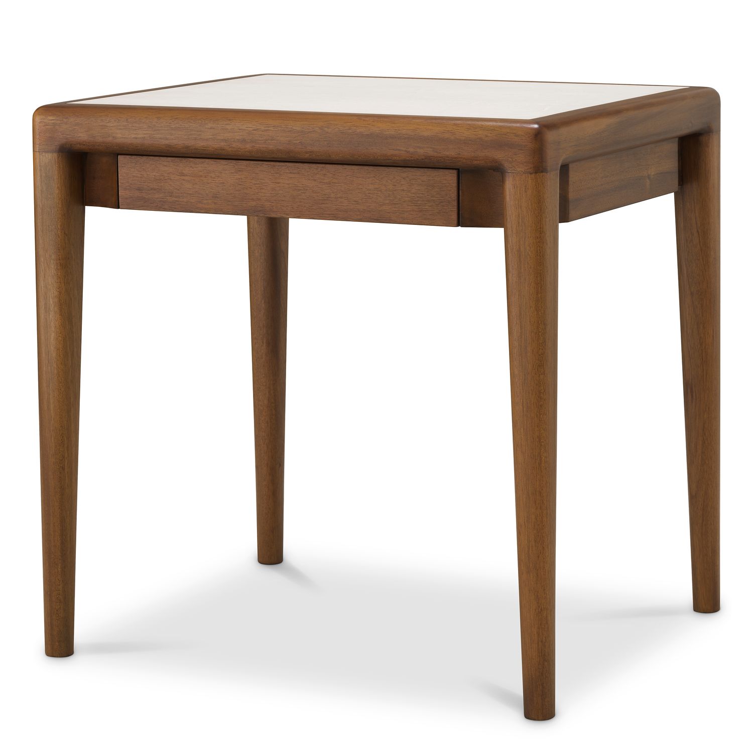 Side Table Hensley square mahogany wood caramel finish beige marble