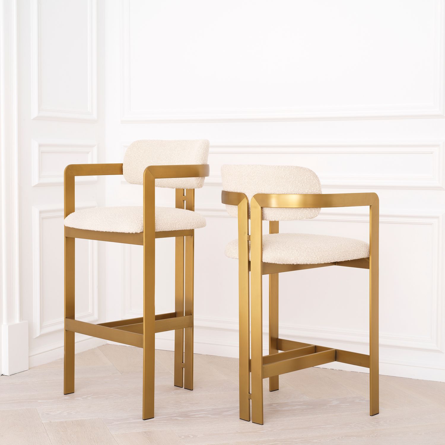 Bar Stool Donato brushed brass finish bouclé cream