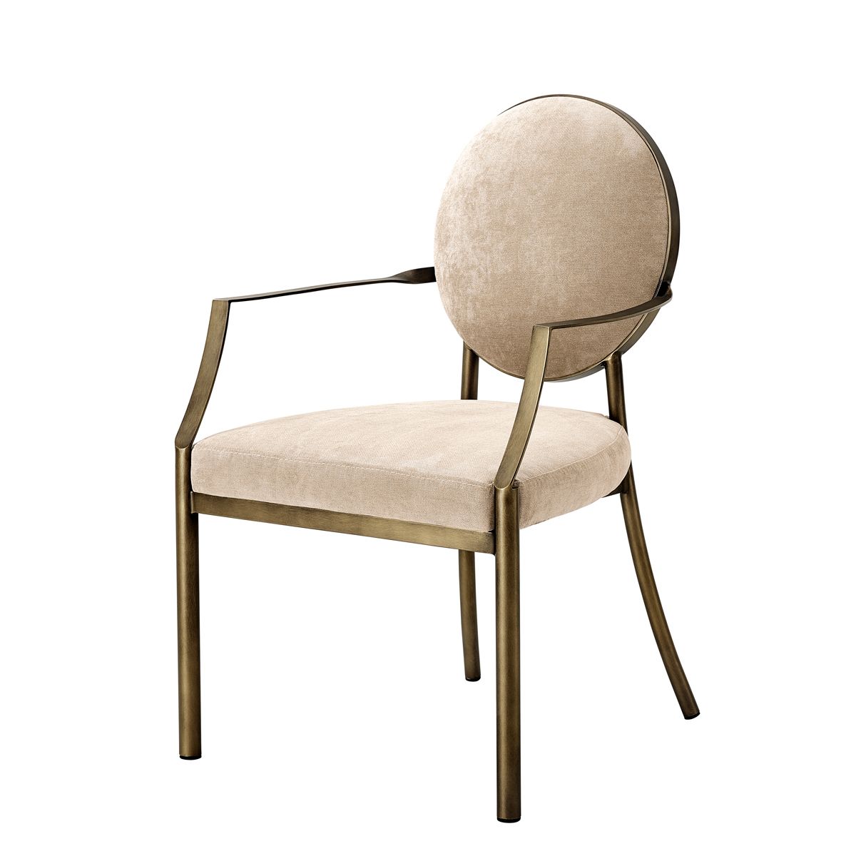 Dining Chair Scribe with arm dark brass greige velvet
