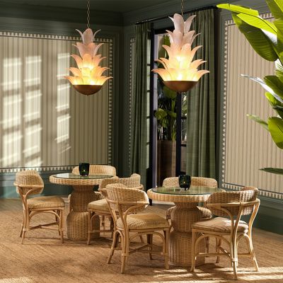 Dining Table Tiago round natural rattan incl glass top