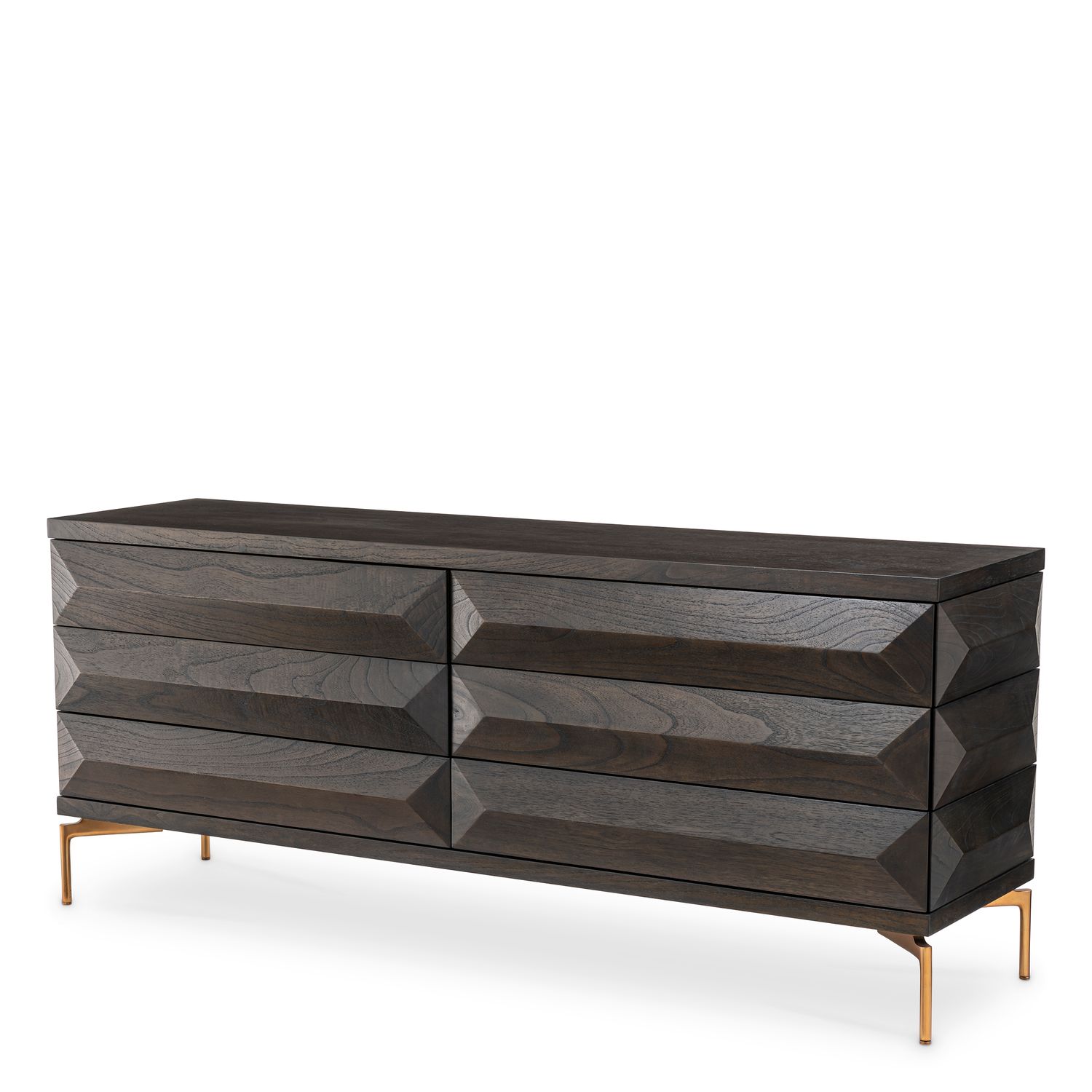 Drawer Dresser Denver mocha oak veneer brushed brass finish