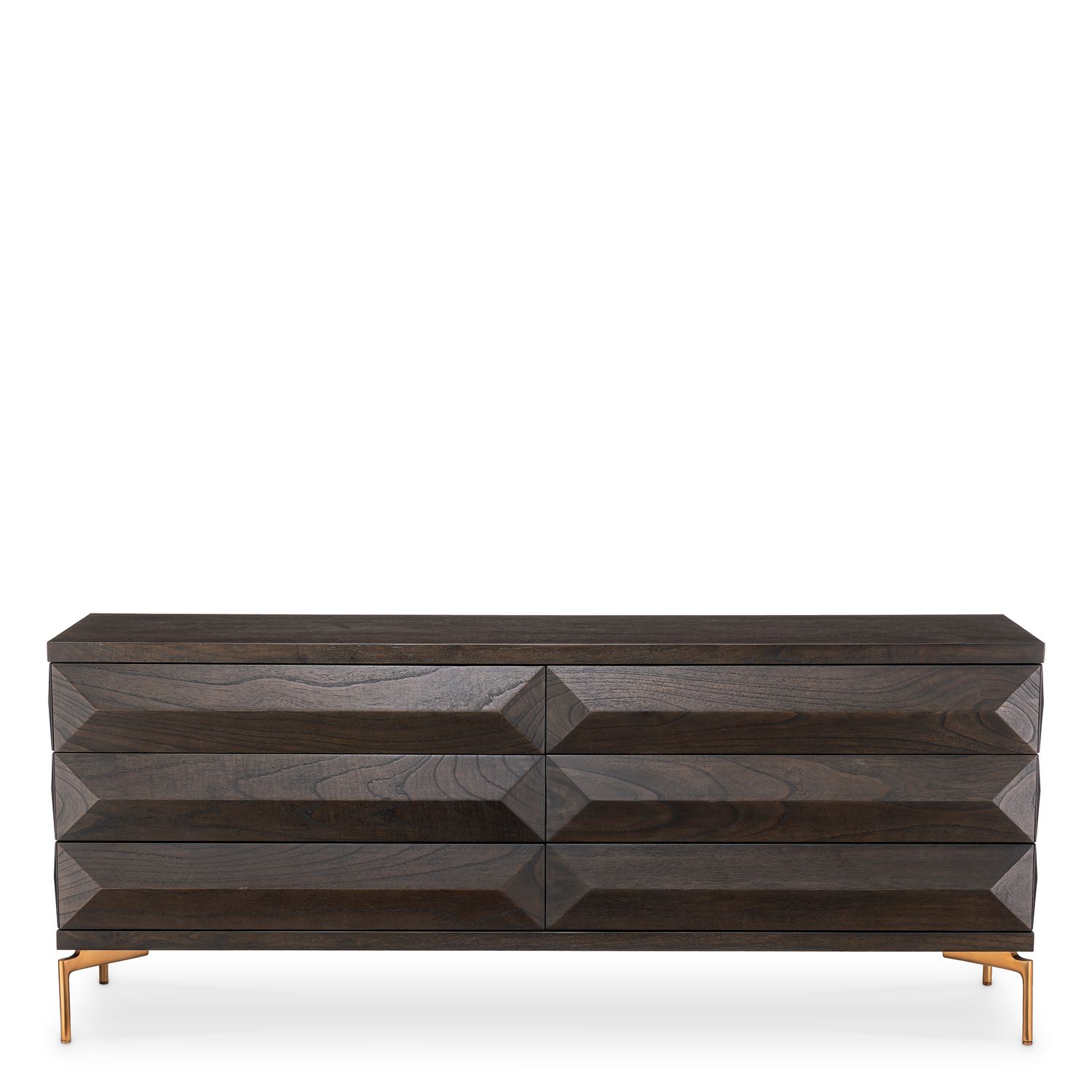 Drawer Dresser Denver mocha oak veneer brushed brass finish