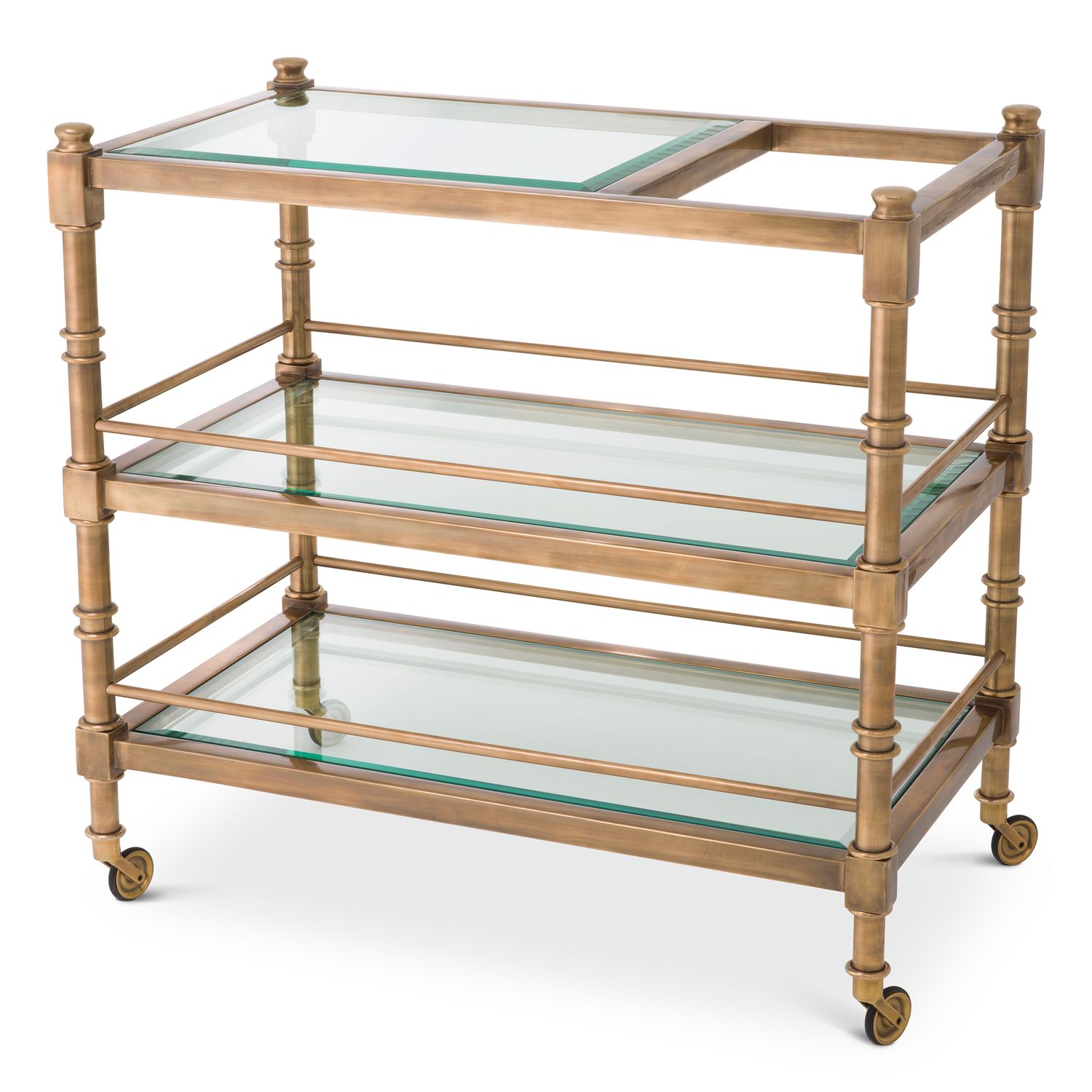 Trolley Alexia vintage brass finish bevelled clear glass