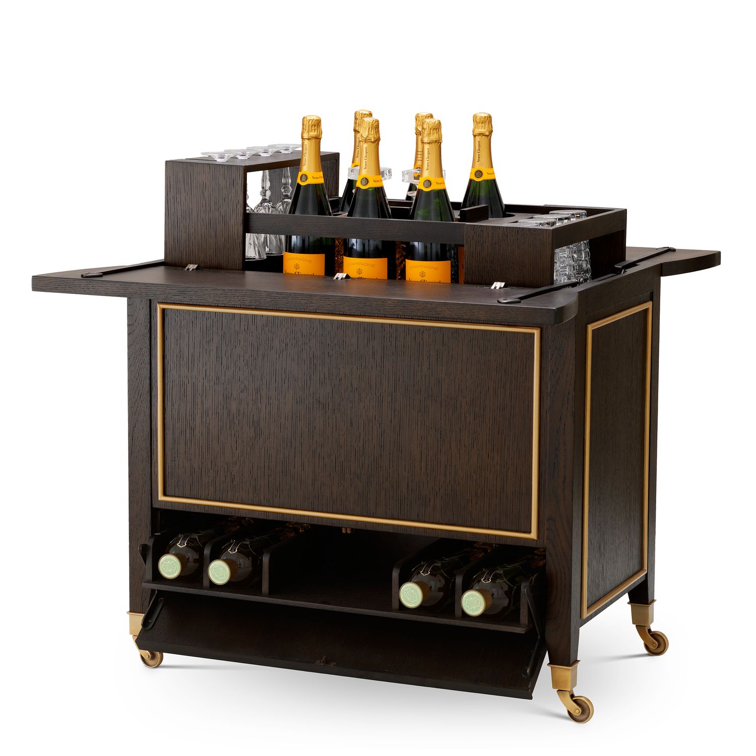 Trolley Galliano brown oak veneer brushed brass finish