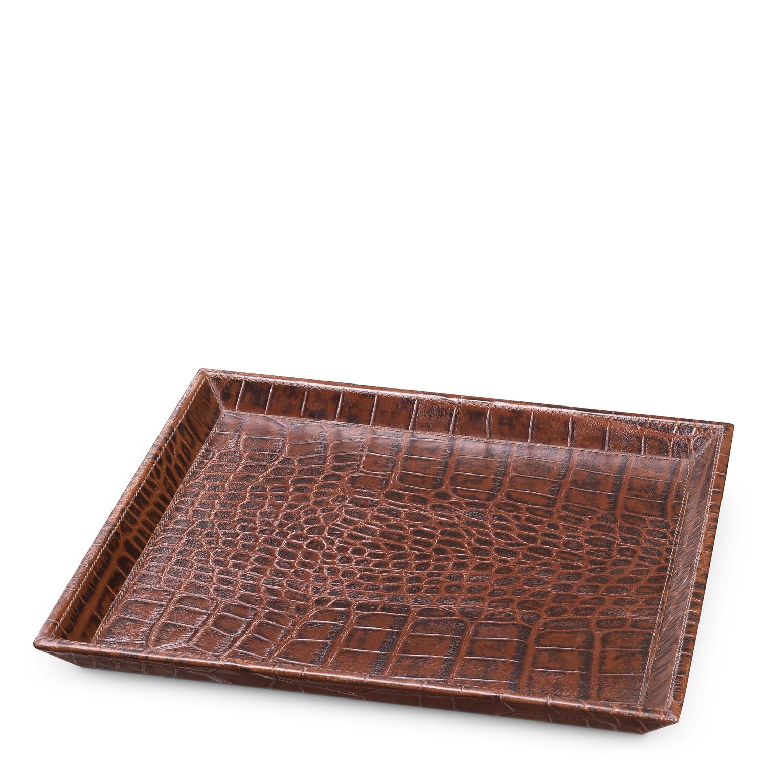 Desk Tray Scaleo croco embossed antique brown leather set of 2
