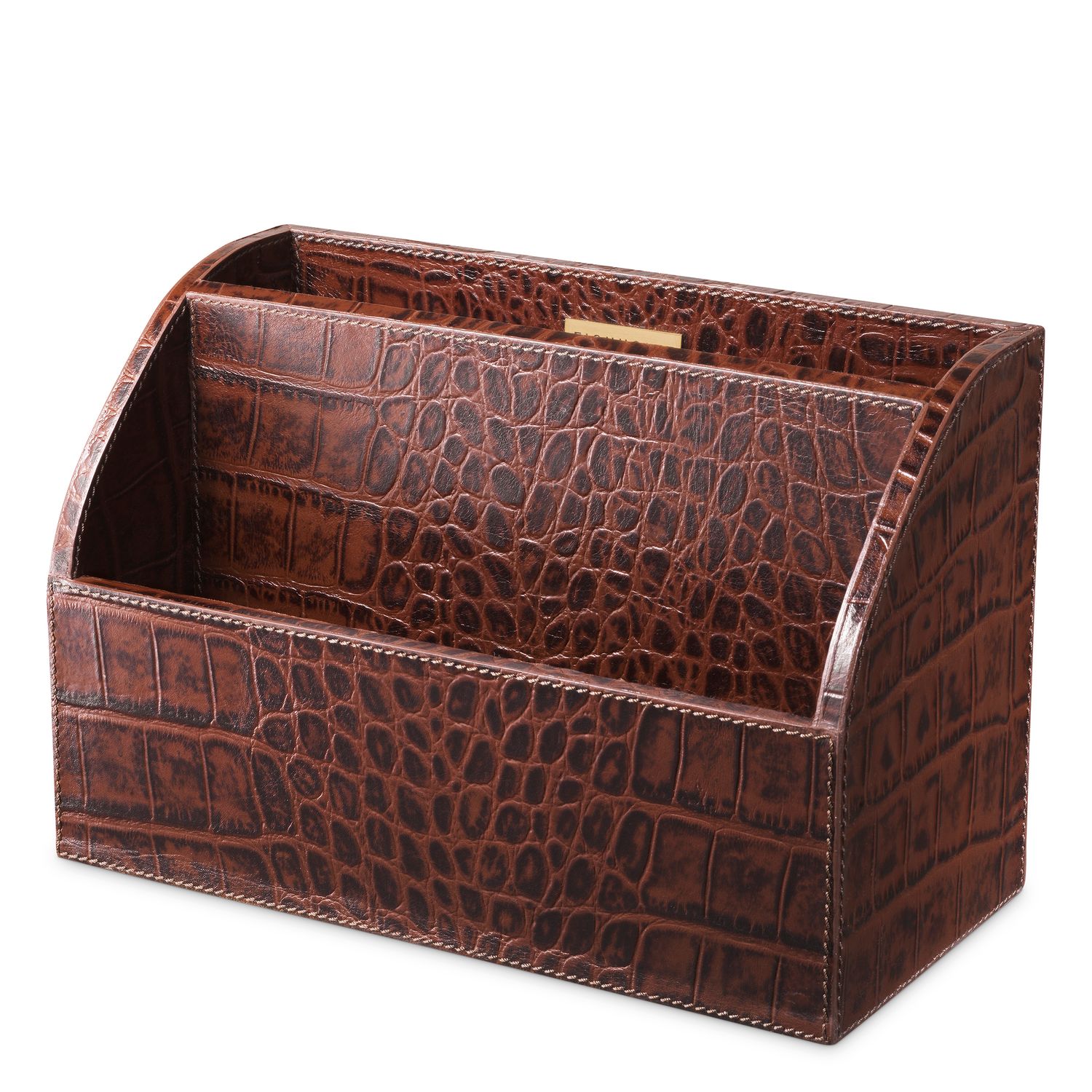 Desk Set Scaleo croco embossed antique brown leather set of 3