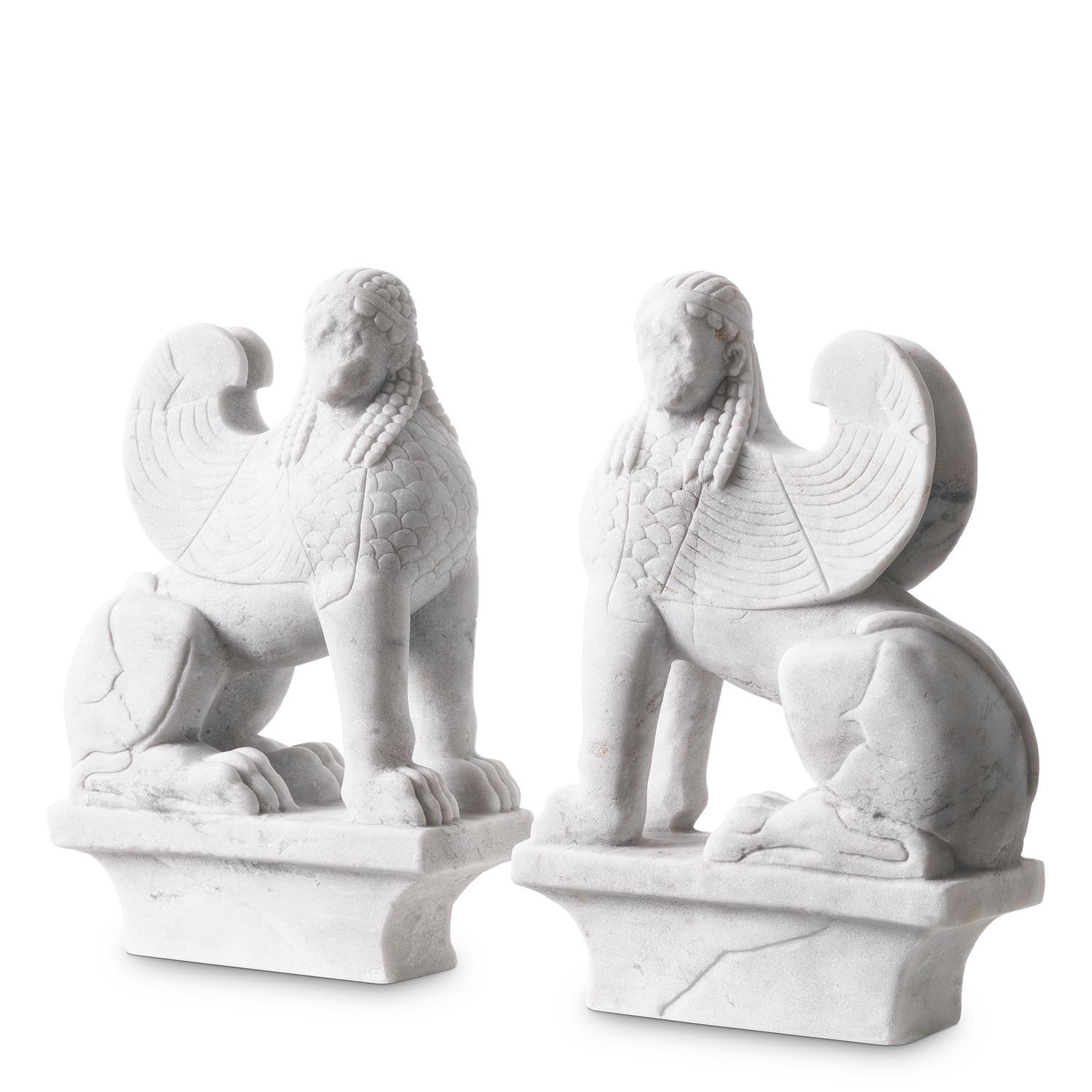 Object Sphinx white marble set of 2