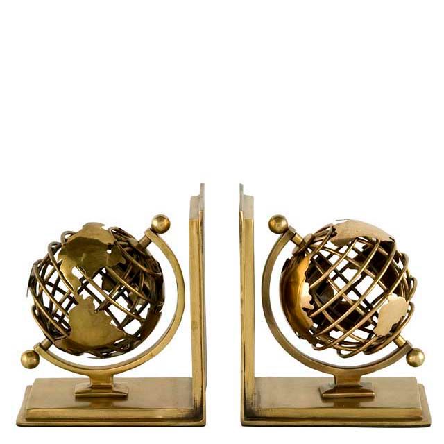 Bookend Globe antique brass finish set of 2