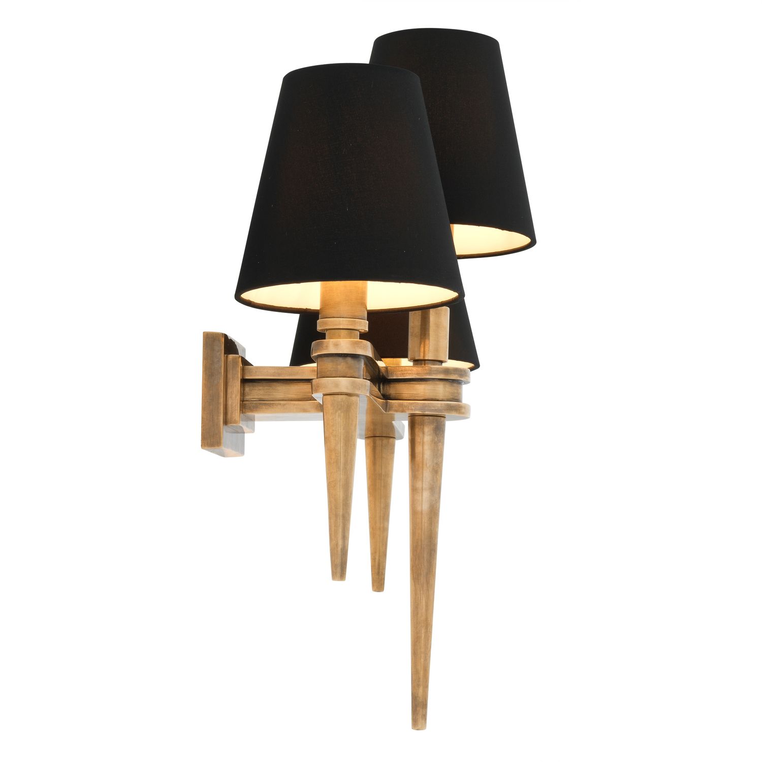 Wall Lamp Waterloo Triple vintage brass finish incl black shades