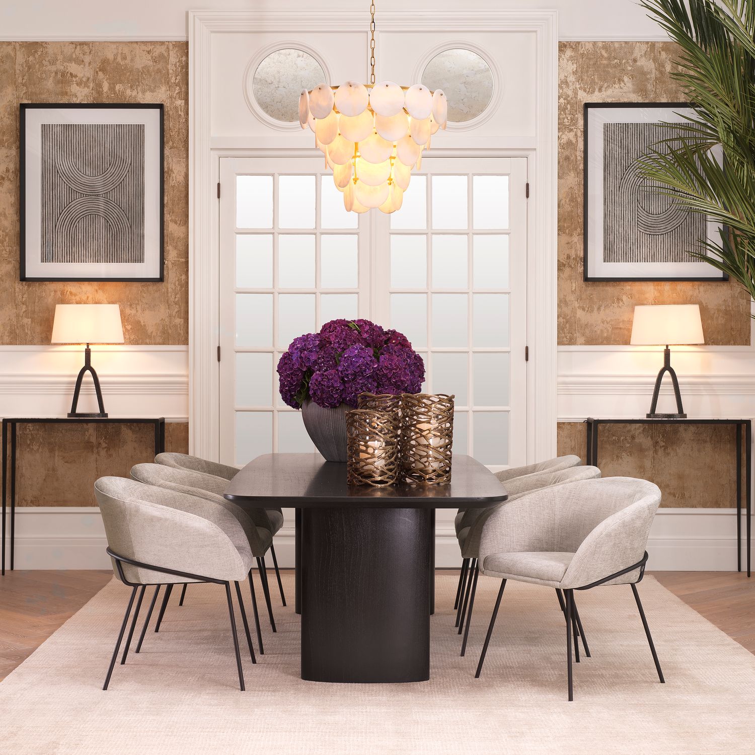 Chandelier Clementina antique brass finish alabaster