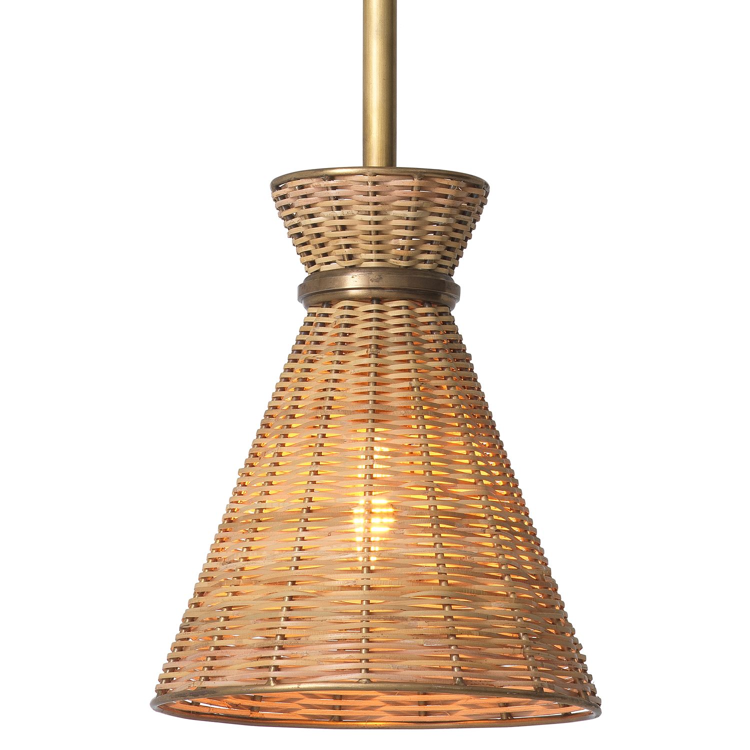 Pendant Kon Tiki vintage brass finish natural rattan