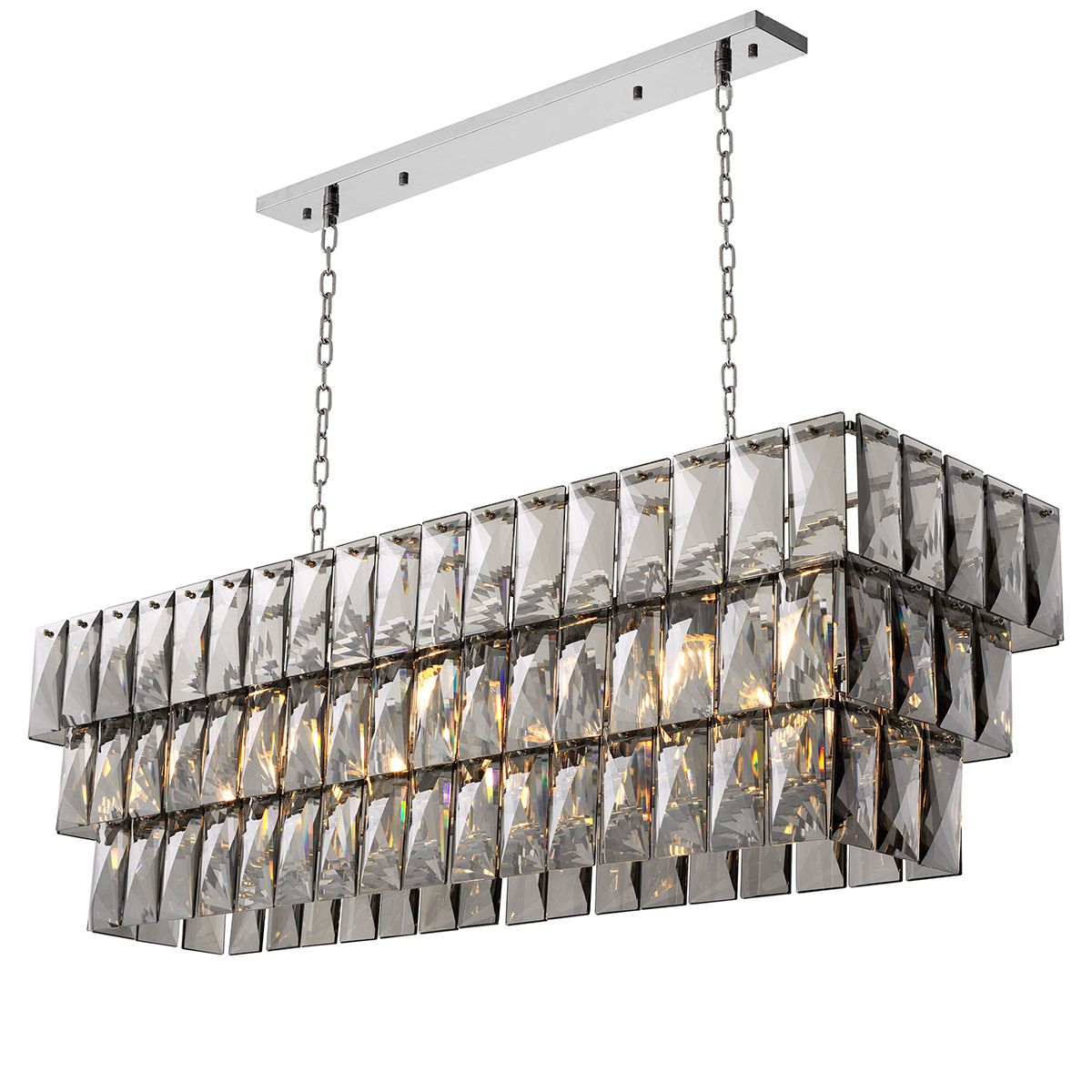 Chandelier Amazone rectangular incl smoke crystal glass