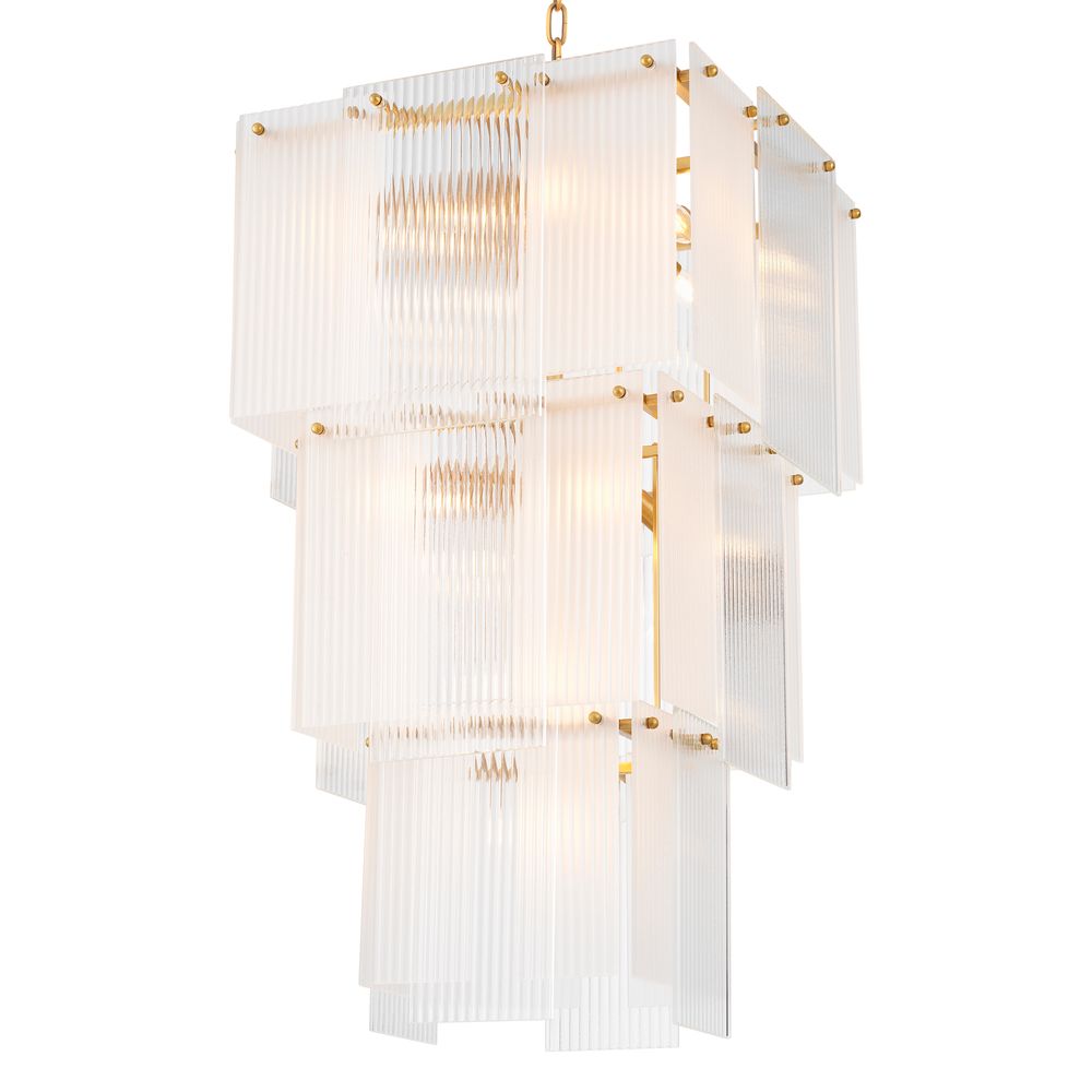 Chandelier Giardano clear and frosted glass antique brass finish