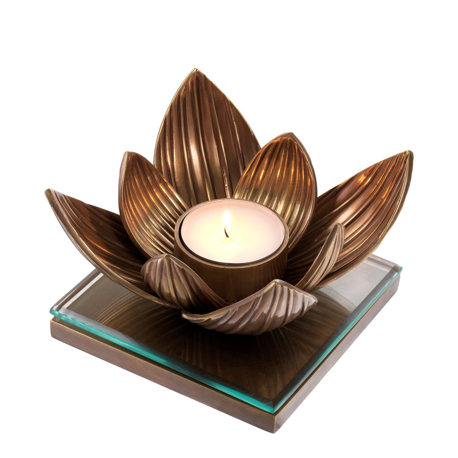 Tealight Holder Lotus vintage brass finish
