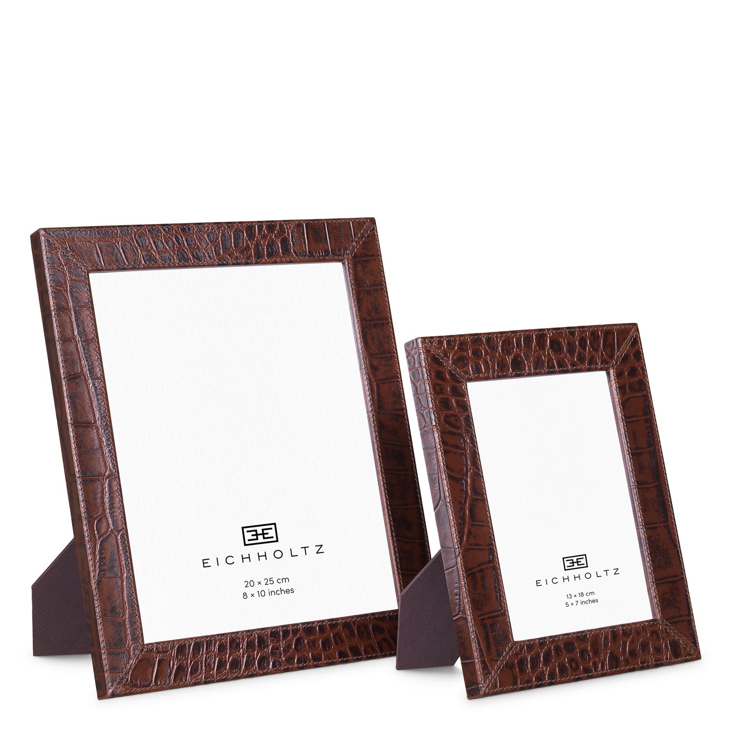 Picture Frame Scaleo croco embossed antique brown leather set of 2