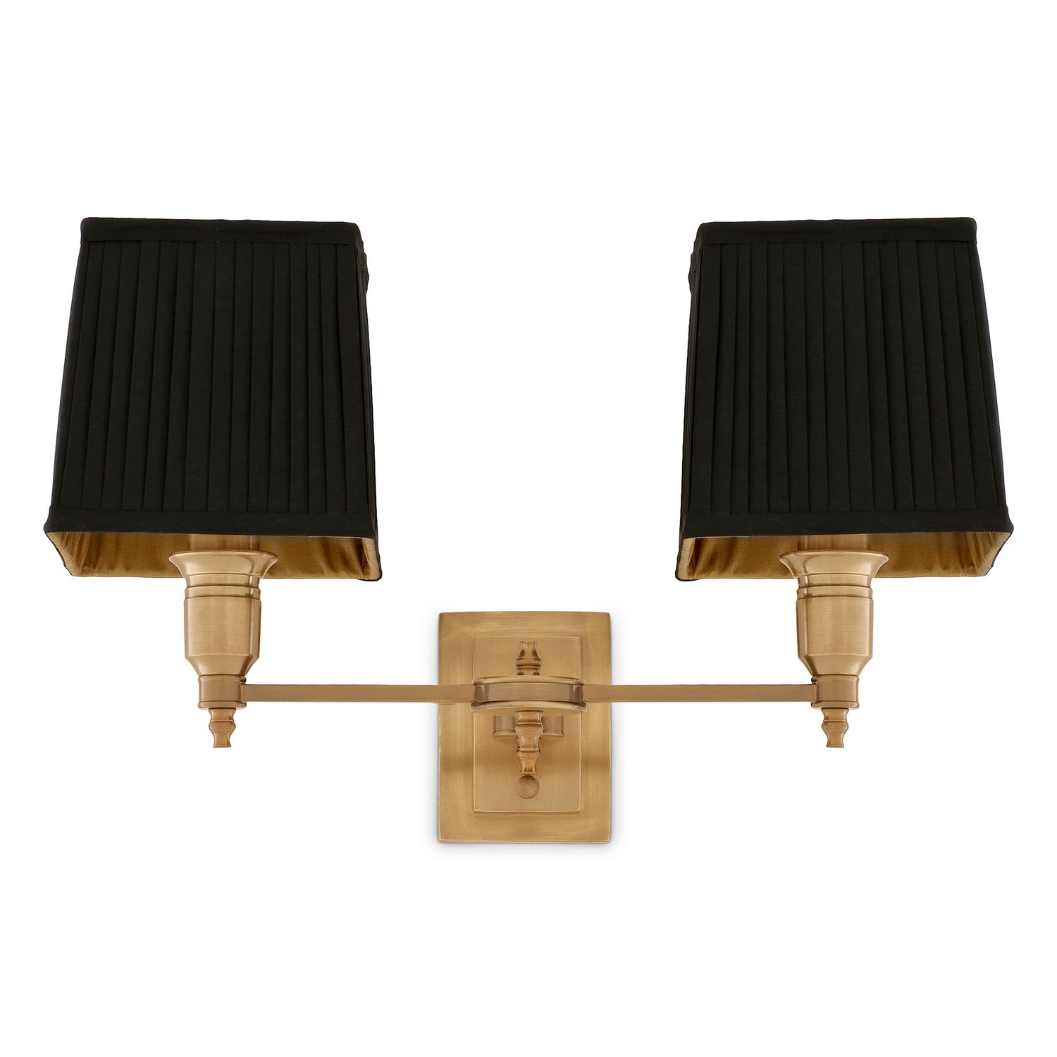 Wall Lamp Lexington Double antique brass finish incl black shades