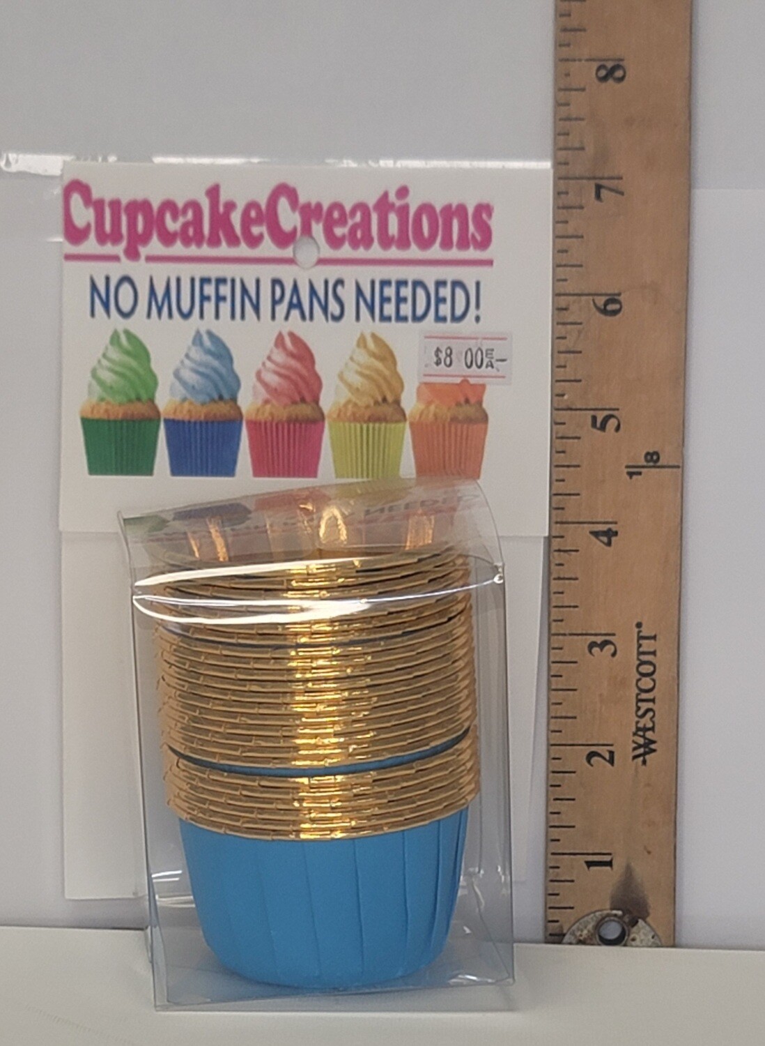 Cupcake Baking Cups Blue With Gold Trim
