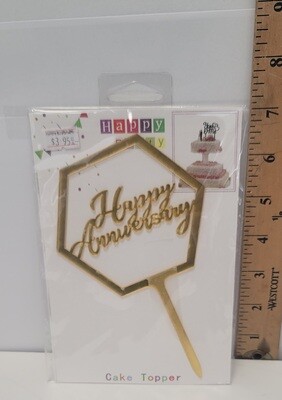 Happy Anniversary Cake Topper Gold