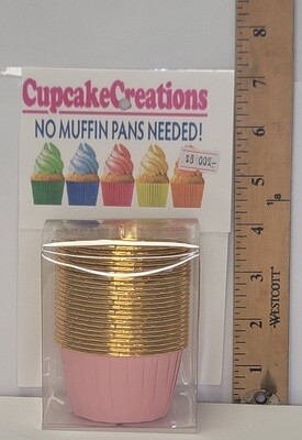 Cupcake Baking Cups Pink With Gold Trim