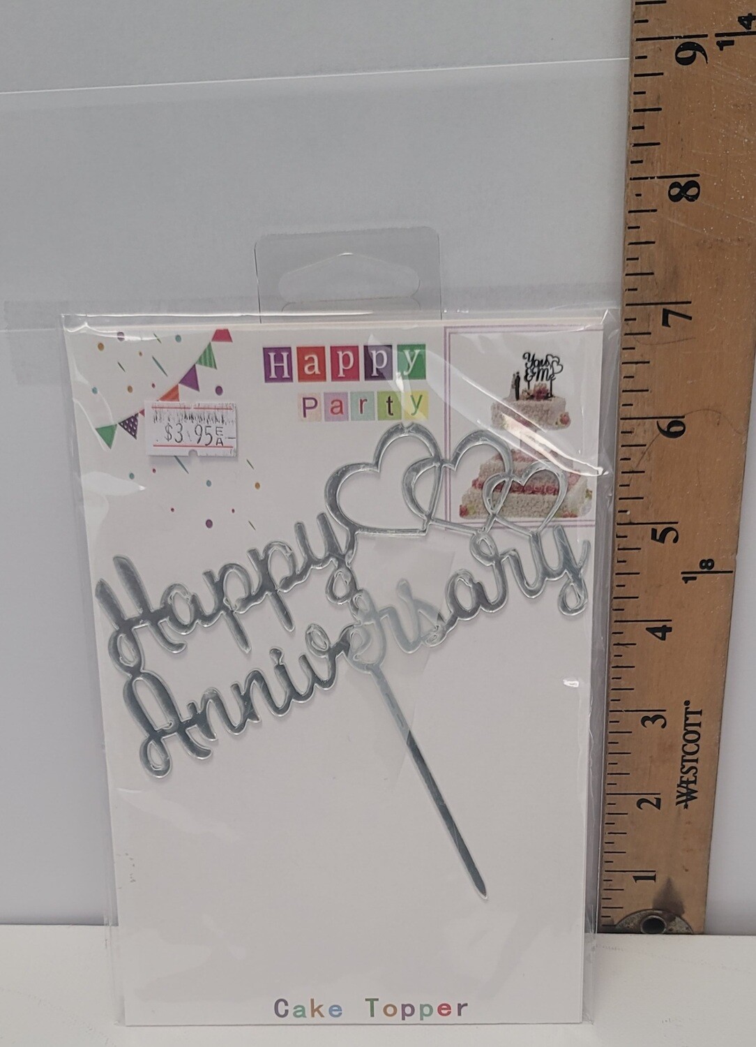 Happy Anniversary Cake Topper Silver-1