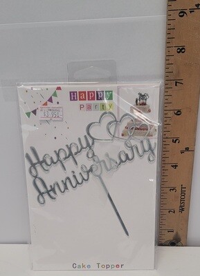Happy Anniversary Cake Topper Silver-1