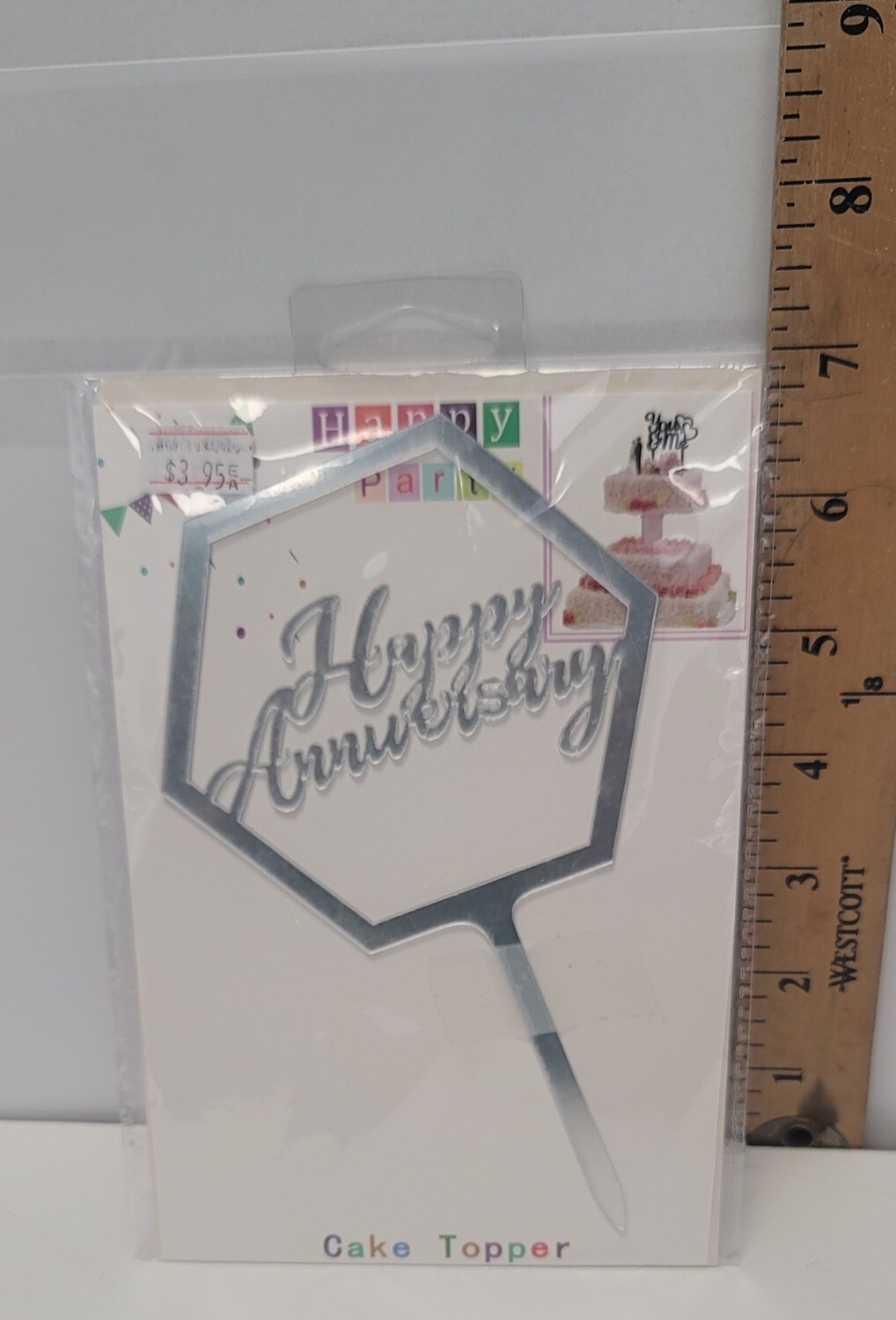 Happy Anniversary Cake Topper Silver-2