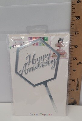 Happy Anniversary Cake Topper Silver-2