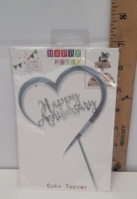 Happy Anniversary Heart Cake Topper Silver