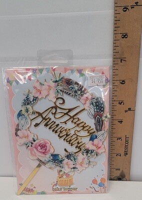 Happy Anniversary Cake Topper Gold-1