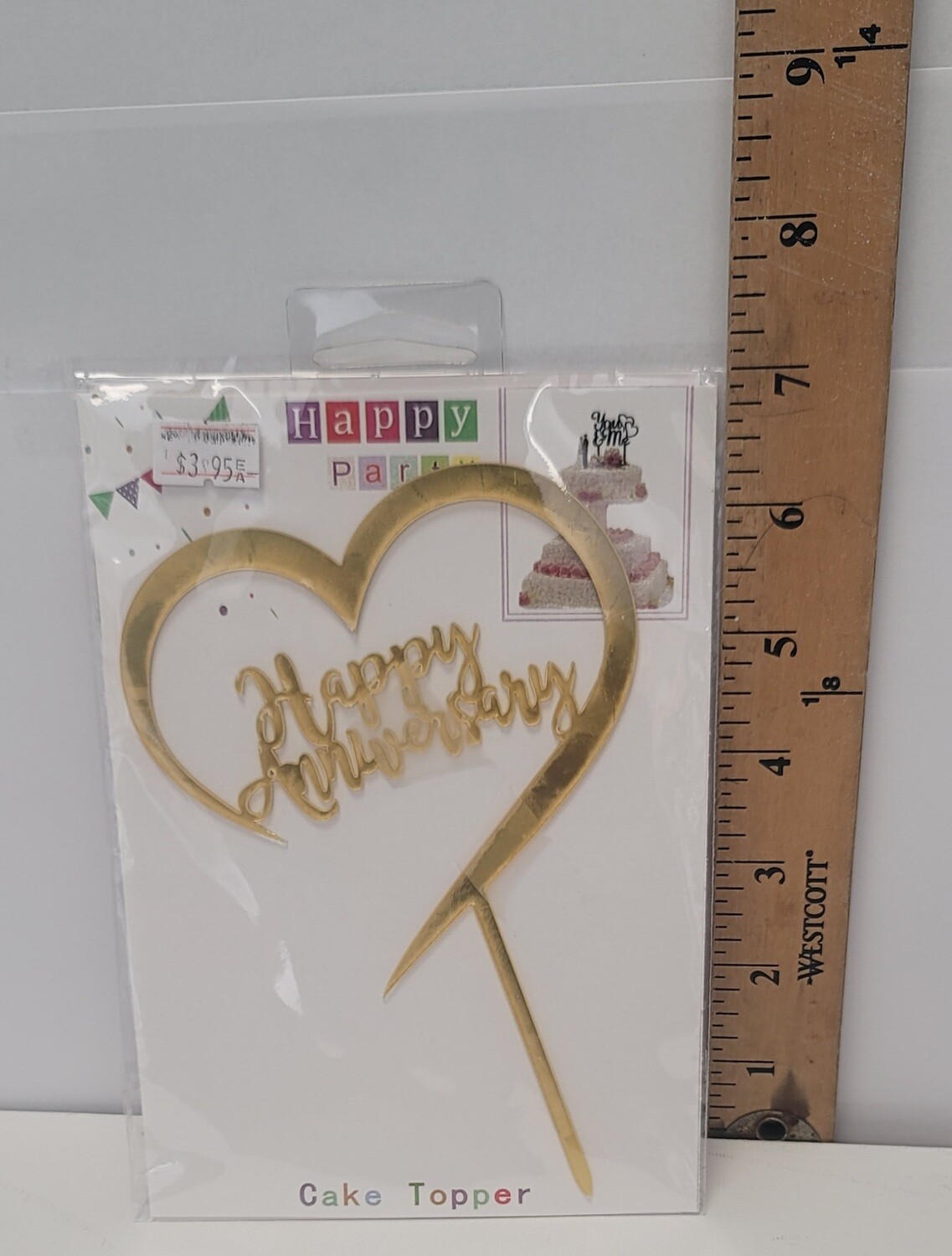 Happy Anniversary Heart Cake Topper Gold-1