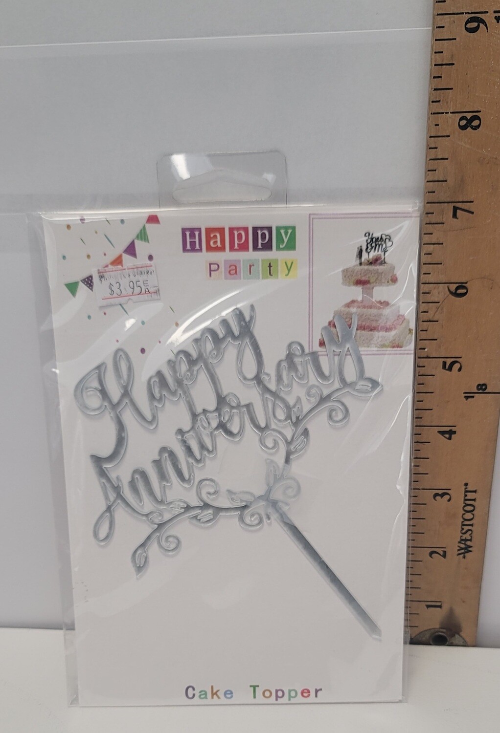 Happy Anniversary Cake Topper Silver-2