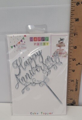 Happy Anniversary Cake Topper Silver-2