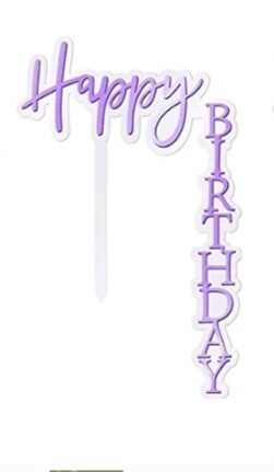 90°Angle Happy Birthday Topper-Clear&amp;Purple