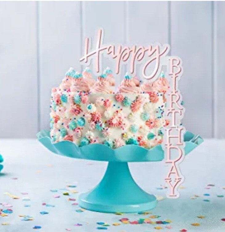 90°Angle Happy Birthday Topper-Rose Gold&amp; Clear