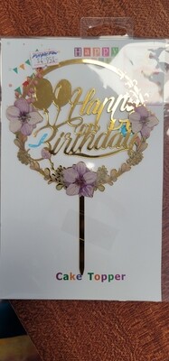 Purple Floral Happy Birthday Topper