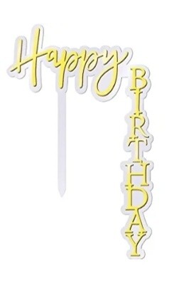 90° Angle Happy Birthday Topper- Clear&amp; Gold