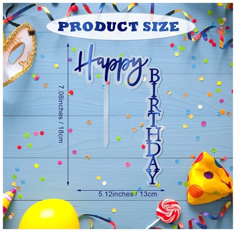 90°Angle Happy Birthday Topper-Navy&amp;Clear