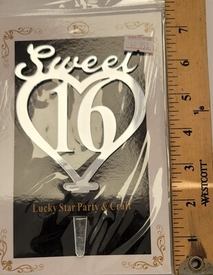Acrylic Sweet 16 Cake Topper- Silver