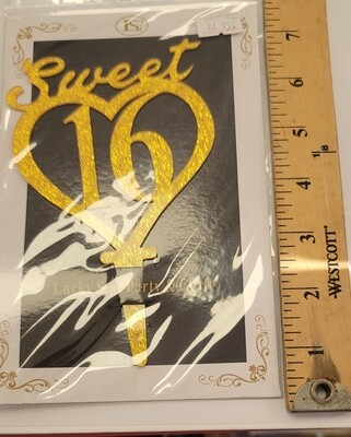 Acrylic Sweet 16 Cake Topper- Gold