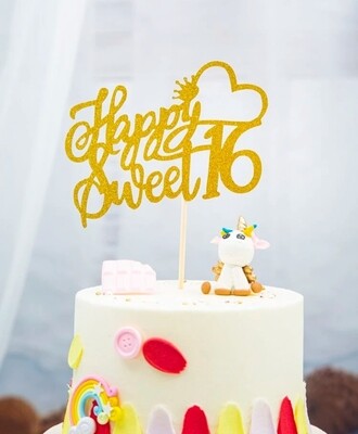 Sweet 16 Glitter Gold Cake Topper
