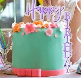 90°Angle Happy Birthday Topper-Clear&amp;Purple
