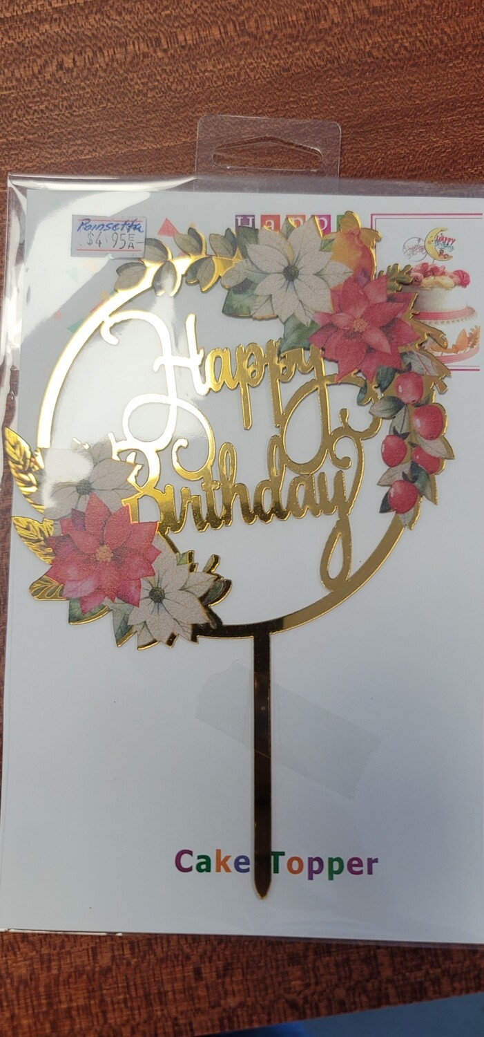 Poinsettia Floral Happy Birthday Topper