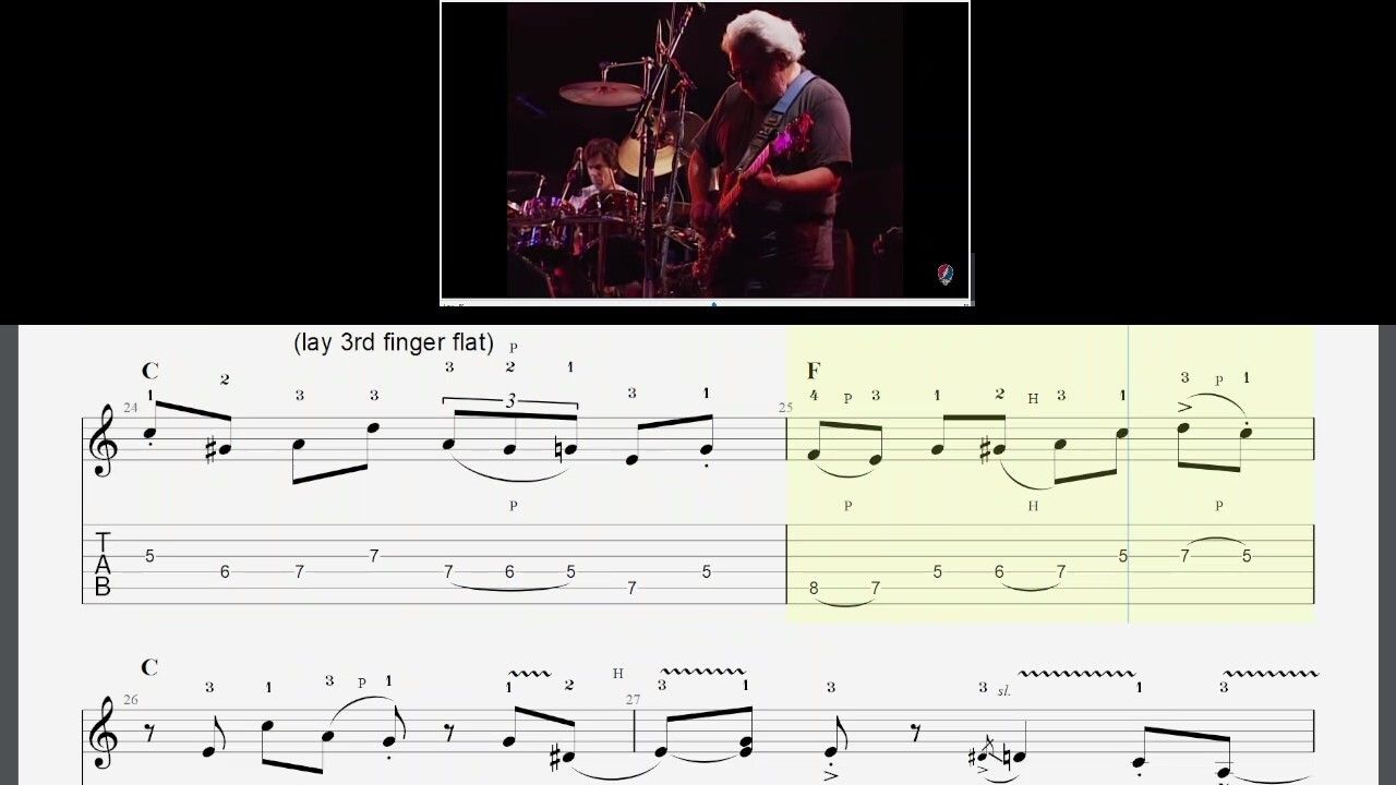 scrolling TAB - &quot;Jack-a-Roe&quot; - Jerry Garcia - two guitar solos - Tinley Park 7-21-90
