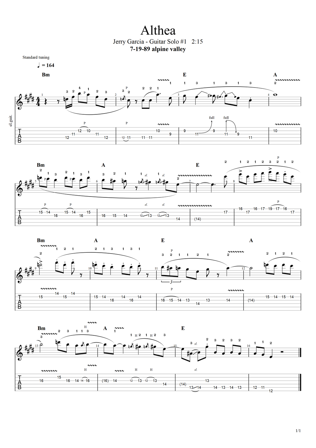 TAB - &quot;Althea&quot; - Jerry Garcia - all 5 guitar solos - Alpine Valley - 8-19-89