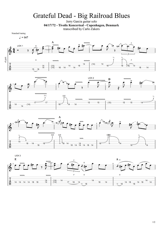 TAB - "Big Railroad Blues" - Jerry Garcia guitar solo - 4-17-72 - Copenhagen, Denmark