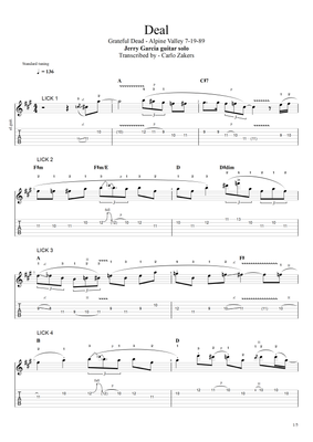 TAB - "Deal" - Jerry Garcia guitar solo - Alpine Valley 7-19-89