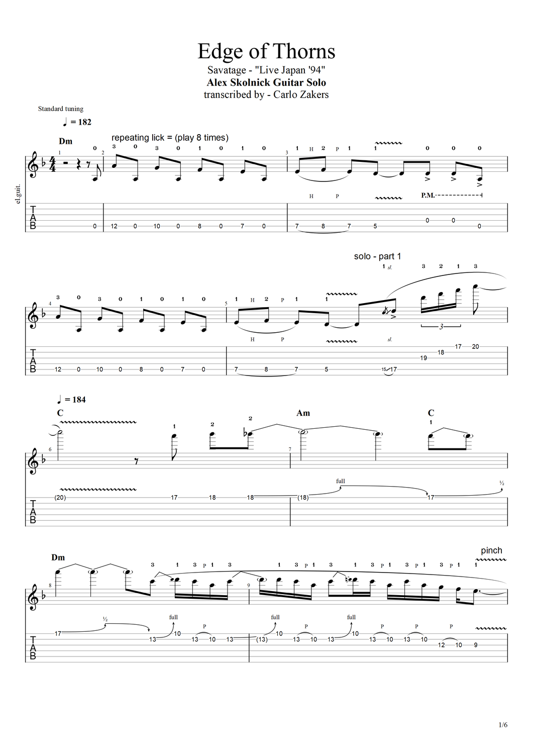 TAB - &quot;Edge of Thorns&quot; - SAVATAGE- Alex Skolnick guitar solo - &quot;Live Japan &#39;94&quot;
