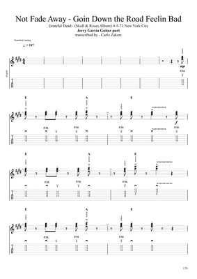 TAB - Grateful Dead - "Not Fade Away / Jam / Goin' Down the Road Feelin' Bad" - "Skull &amp; Roses" - Jerry Garcia Guitar Part
