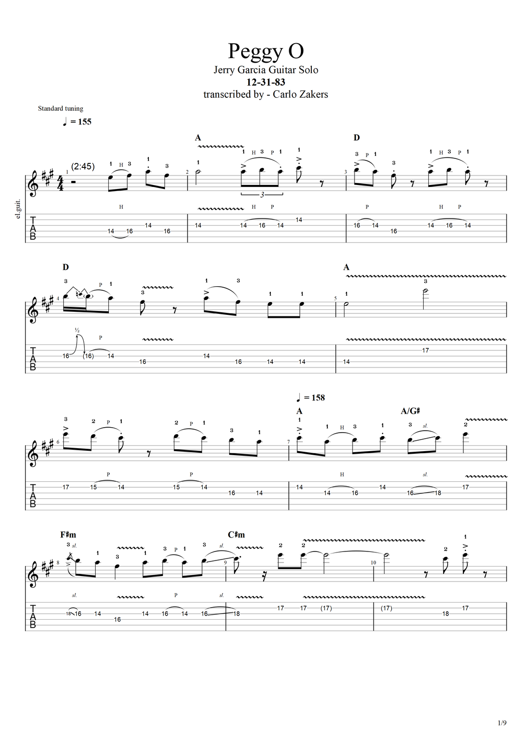 TAB - &quot;Peggy-O&quot; - Garcia solo - 12-31-83